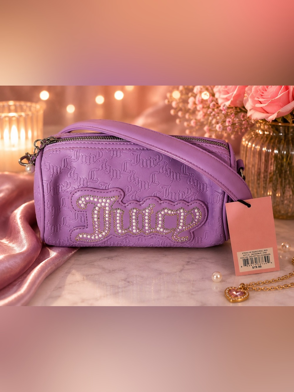 Juicy Couture Lilac Pearl-Embellished Logo Bag